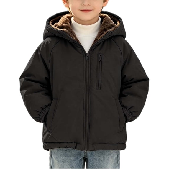 ATOGUTA Boy's Puffer Jacket Winter Fleece Coat School Snow Play Travel Kids Warm Hooded Parka Black
