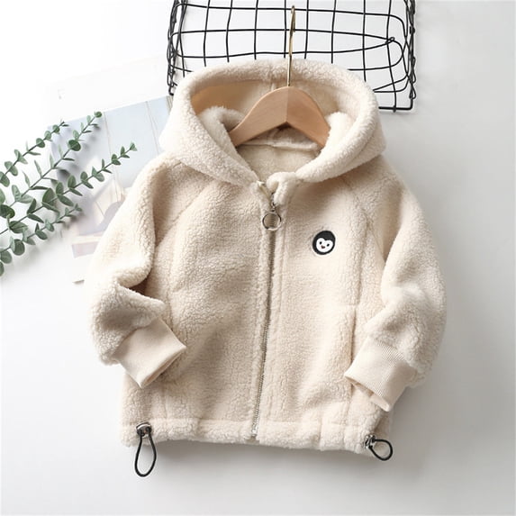 ATOGUTA Boy's Thicken Parka Coat Fleece Hooded Jacket Coat Zipper Lightweight Long Sleeve Thick Warm Outerwear White, Size 18M-10