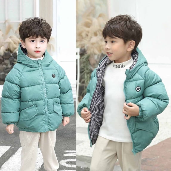 ATOGUTA Boy's Thicken Parka Coat Hooded Windbreaker Fleece Lined Softshell Jacket Green, Size 2T-8