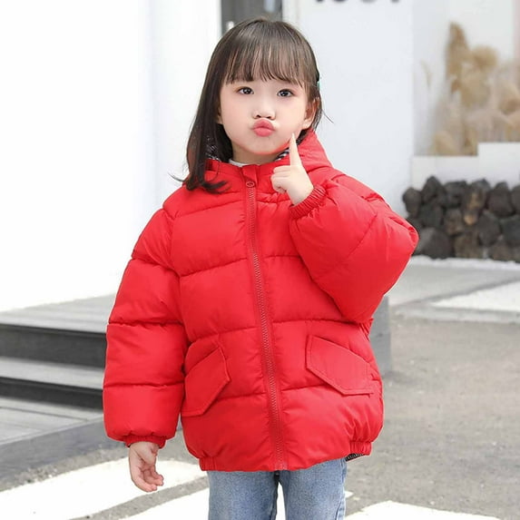 ATOGUTA Boy's Thicken Parka Coat Hooded Windbreaker Fleece Lined Softshell Jacket Red, Size 2T-8