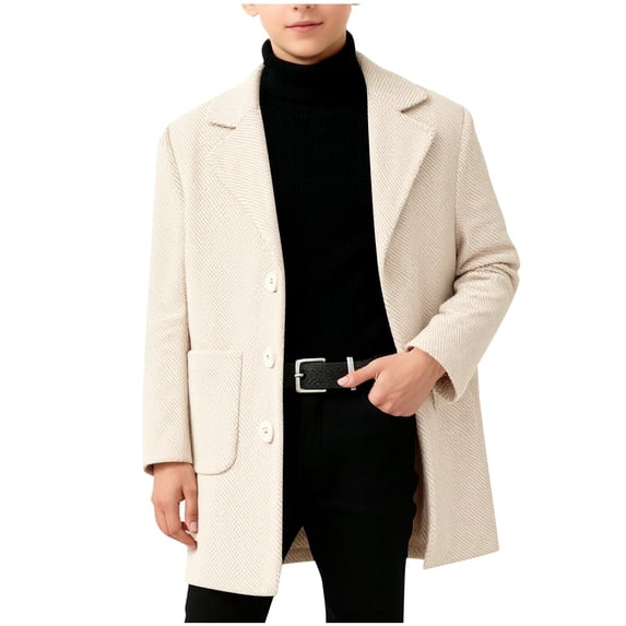 ATOGUTA Boy's Trench Coat Kids Long Sleeve Buttons Jacket Fall Winter Outerwear Clothes Size 1T-15, Beige