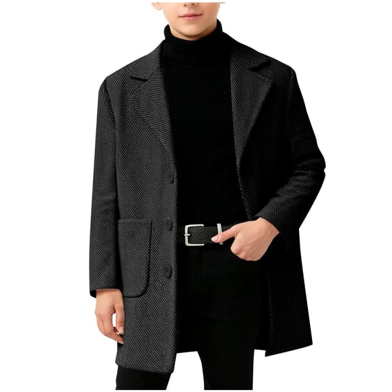 ATOGUTA Boy's Trench Coat Kids Long Sleeve Buttons Jacket Fall Winter Outerwear Clothes Size 1T-15, Black