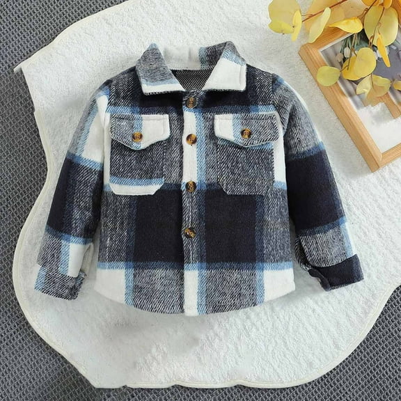 ATOGUTA Boy's Warm Winter Coat Button Down Flannel Thick Shirt Fall Winter Coat for Kid Gray, Size 1T-5T