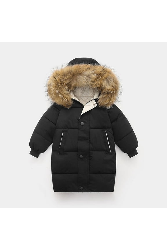 Boy's Waterproof Outwear Snow Jacket Thick Warm Kids Down Coat Winter Hooded Long Boys Girls Down Jackets Outerwear Children Clothing Black, Size 1T-10