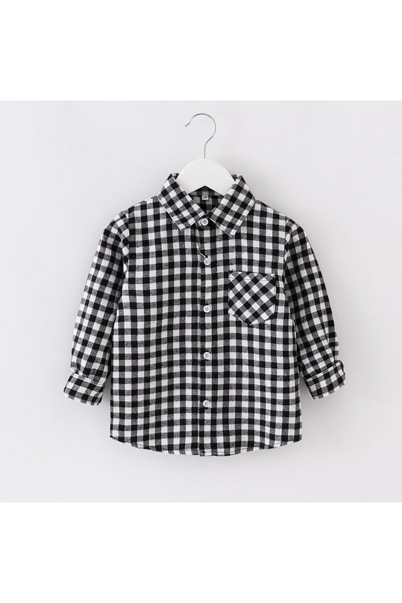 Boy's Waterproof Ski Jacket Flannel Plaid Shirts Kids Cotton Long Sleeve Button Down Shirt Black, Size 1T-10