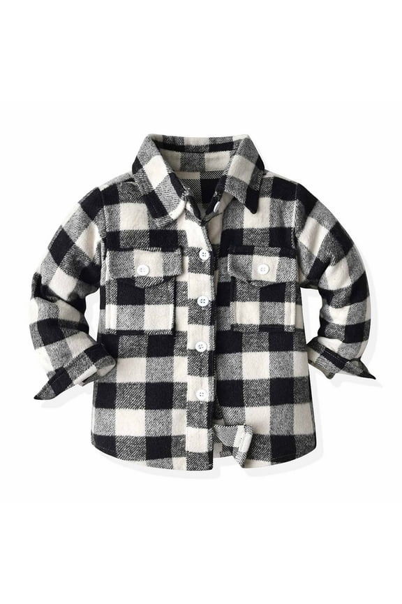 Boy's Waterproof Ski Jacket Plaid Flannel Long Sleeve Button Down Shacket Kids Coat Fall Winter Top Black, Size 3M-10