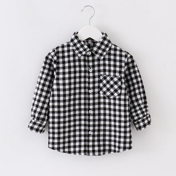 ATOGUTA Boy's Winter Waterproof Ski Snow Jacket Flannel Plaid Shirts Kids Cotton Long Sleeve Button Down Shirt Black, Size 1T-10