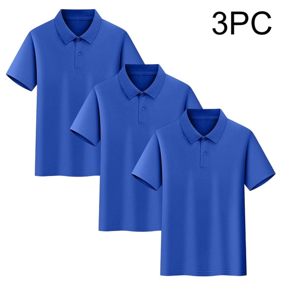 ATOGUTA Boys Athletic Shirts 3 Pack Kids Athletic Short Sleeve Golf School Uniform Collared Shirt Blue, Size 3T-17