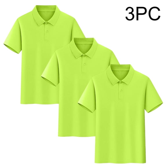 ATOGUTA Boys Athletic Shirts 3 Pack Kids Athletic Short Sleeve Golf School Uniform Collared Shirt Green, Size 3T-17
