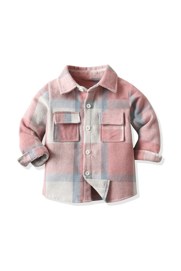 Boys Athletic Shirts Casual Long Sleeve Button Down Collared Shirt Pink, Size 2T-14