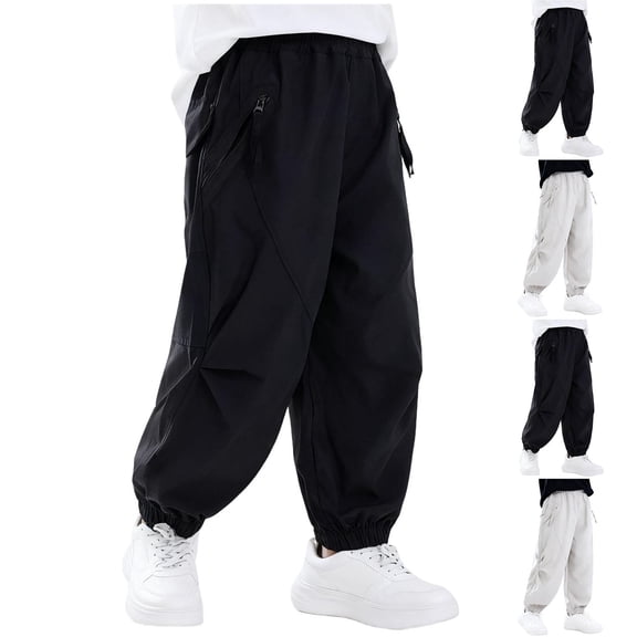ATOGUTA Boys Baggy Cargo Pants Casual Pants Elastic Waist Hiking School Uniform Sweatpants Joggers Size 3T-15, Black