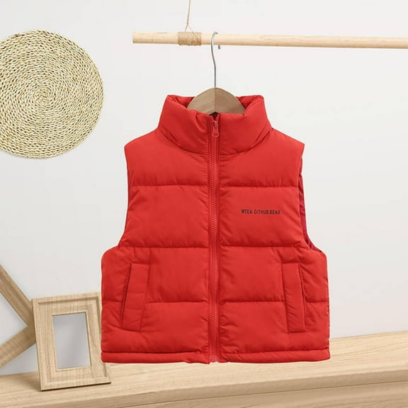 ATOGUTA Boys Bomber Vest Winter Sleeveless Puffer Jacket for Kid Size 2T-15, Red