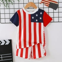 ATOGUTA Boys Breathable Sets Summer Short Sleeve T-Shirt and Shorts Kids 4th of July Outfit Set Red, Size 4-8 Years