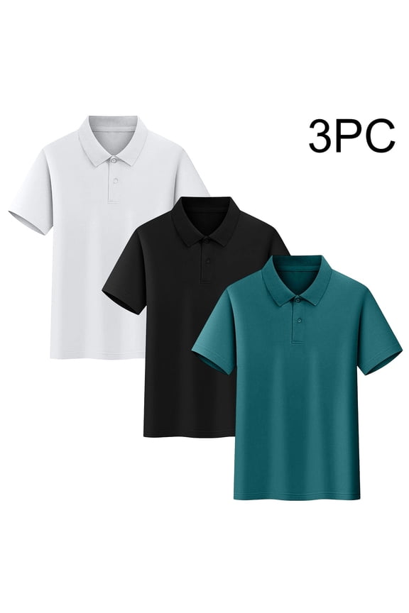 Boys Button Down Shirt 3 Pack Kids Athletic Short Sleeve Golf School Uniform Collared Shirt Green, Size 3T-17