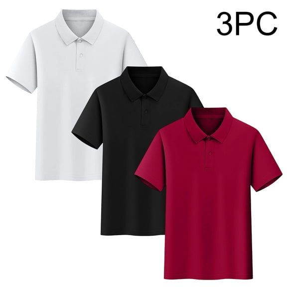 ATOGUTA Boys Button Down Shirt 3 Pack Kids Athletic Short Sleeve Golf School Uniform Collared Shirt Wine, Size 3T-17