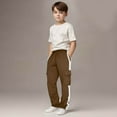 thumbnail image 1 of ATOGUTA Boys Cargo Pants Casual Baggy Elastic Waist Workout Sweatpants Joggers Size 3T-14, Brown, 1 of 6