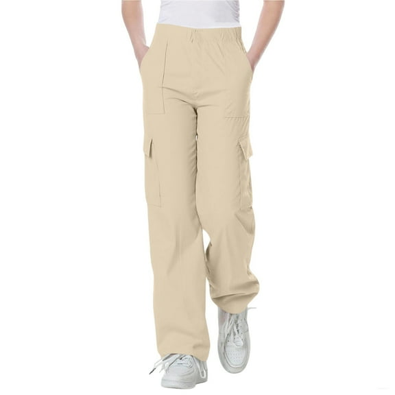 ATOGUTA Boys Cargo Pants Casual Baggy Elastic Waist Workout Sweatpants Joggers Size 5T-15, Beige