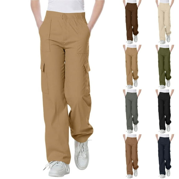 ATOGUTA Boys Cargo Pants Casual Baggy Elastic Waist Workout Sweatpants Joggers Size 5T-15, Brown