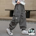 thumbnail image 1 of ATOGUTA Boys Cargo Pants Elastic High Waist Jogger Streetwear Kids Pants Casual Loose Trousers Gray, Size 6-16 Years, 1 of 5