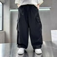thumbnail image 1 of ATOGUTA Boys Cargo Pants Elastic High Waist Wide Leg Jogger Streetwear Kids Pants Casual Loose Trousers Black, Size 6-16 Years, 1 of 5