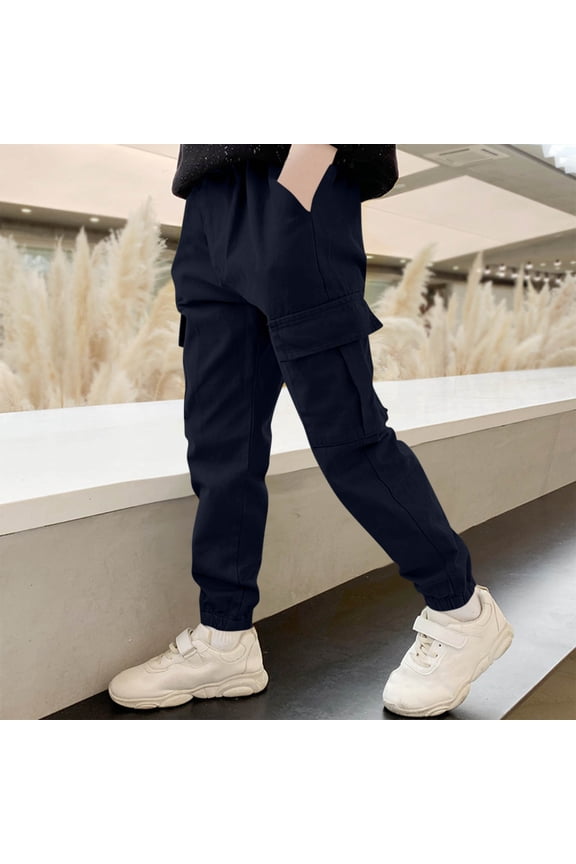 Boys Cargo Pants Kids Active Lightweight Sweatpants Casual Jogger Pants with Pockets Size 3T-14, Navy