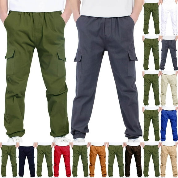 ATOGUTA Boys Cargo Pants with Pockets Elastic Waist School Casual Joggers Trousers 2-Pack Size 4T-13, Dark Gray