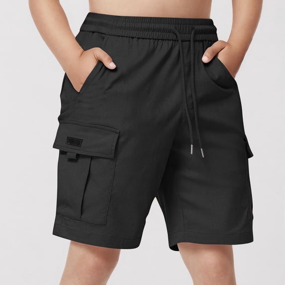 ATOGUTA Boys Cargo Shorts High Waist Elastic Active Performance Running Basketball Shorts with Pockets Black, Size 5T-15