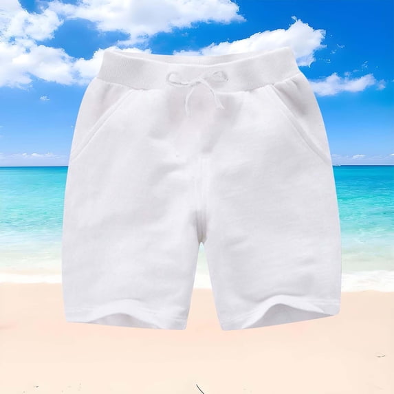 ATOGUTA Boys' Casual Shorts with Pockets Kids Summer Casual Sweat Shorts Elastic Waist Jogger Short Pants White, Size 1-12 Years