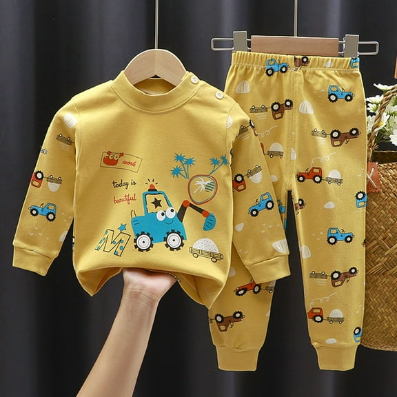 ATOGUTA Boys Clothes Long Sleeve Sweatshirt and Pants Kids Fall Winter Outfits Set Yellow, Size 1T-7