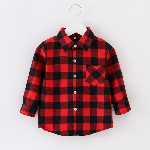 ATOGUTA Boys Coat Flannel Plaid Shirts Kids Cotton Long Sleeve Button Down Shirt Red, Size 1T-10