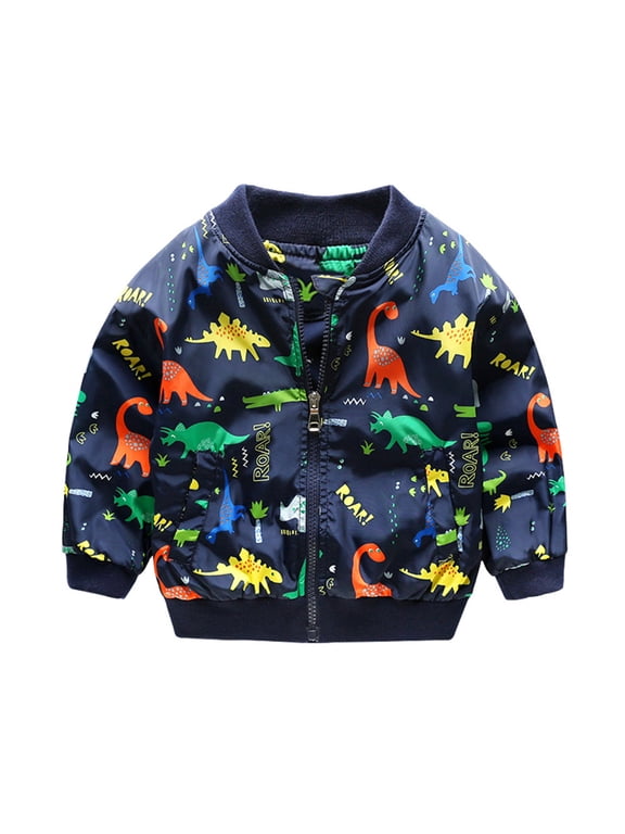 Boys Coats Kids Bomber Jacket Varsity Baseball Jacket Dinosaur Zip Up Bomber Jacket Blue , Size 2T-6
