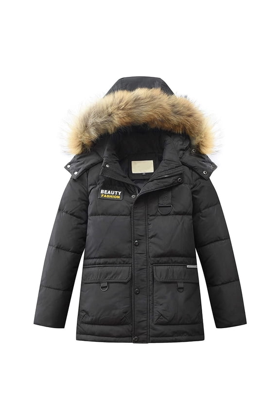 Boys Coats Waterproof Ski Jacket Outdoor Warm Winter Coat Windproof Rain Jacket Snow Coat Black, Size 5T-14