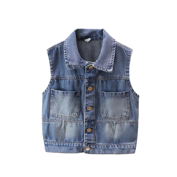 ATOGUTA Boys Denim Vest Casual Outerwear School Travel Button Front Sleeveless Collared Jean Jacket Size 2T-12, Blue