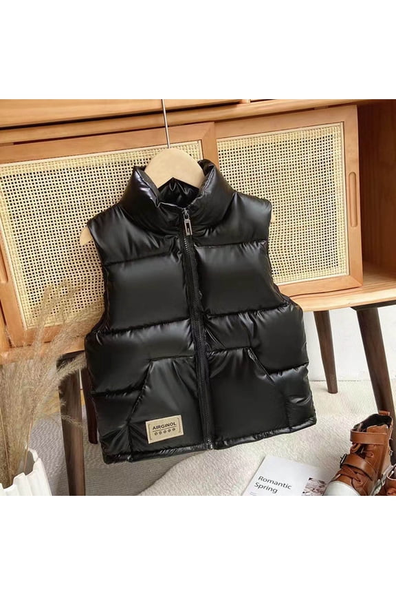 Boys Down Vest Winter Fleece Jacket Zip Up Hooded Puffer Quilted Kids Outerwear Jacket for Boys Size 4T-12 Black