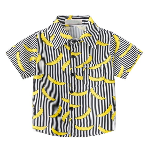 ATOGUTA Boys Dress Shirts Short Sleeve Button Down Shirt Summer Beach Shirts for Kids Black, Sizes 6M-6T