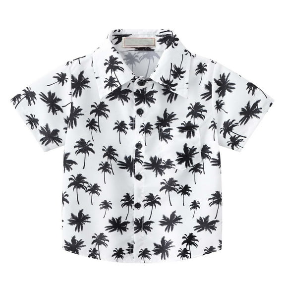 ATOGUTA Boys Dress Shirts Short Sleeve Button Down Shirt Summer Beach Shirts for Kids White, Sizes 6M-6T