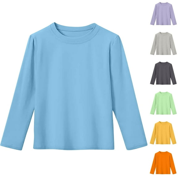 ATOGUTA Boys Fall Shirts Long Sleeve T Shirts Kids Fall Tops Crewneck Basic Tees Size 2T-13, Light Blue