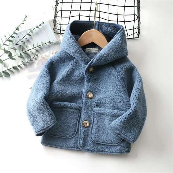 ATOGUTA Boys Flannel Jacket Fleece Hooded Jacket Coat Zipper Lightweight Long Sleeve Thick Warm Outerwear Dark Blue, Size 18M-7