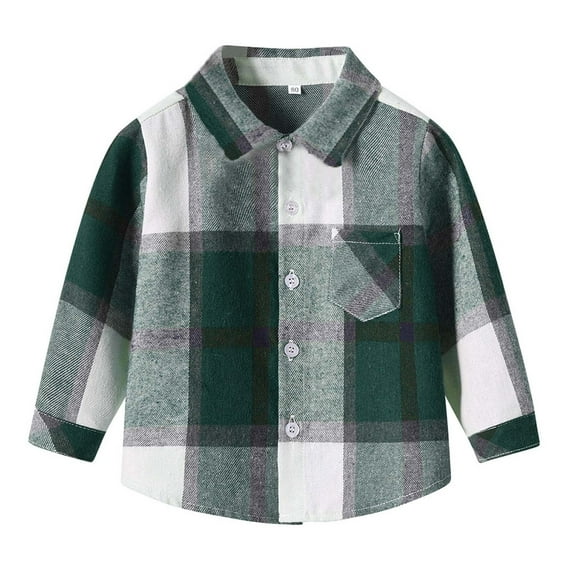 ATOGUTA Boys Flannel Shirt Jacket Kids Long Sleeve Button Down Plaid Shirts Size 1T-9, Green