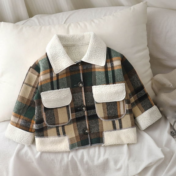 ATOGUTA Boys Fleece Jackets Button Long Sleeve Fall Winter Coat Lapel Outerwear Fleece Jackets Size 1T-14, Khaki