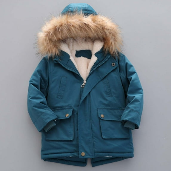 ATOGUTA Boys Fleece Sherpa Jacket Waterproof Ski Jacket Outdoor Warm Winter Coat Windproof Rain Jacket Snow Coat Blue, Size 3T-10