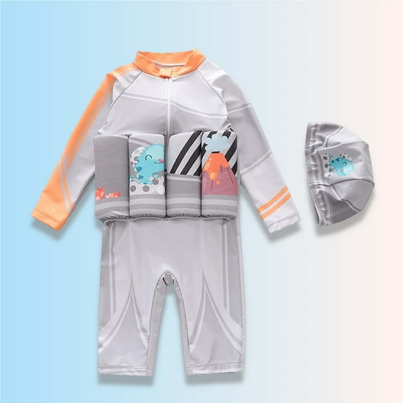 ATOGUTA Boys Floatation Swimsuit For Kids with Adjustable Buoyancy Kids Float Suit Floating Swimwear Bathing Suit with Cap Size 6M-4T, Multicolor