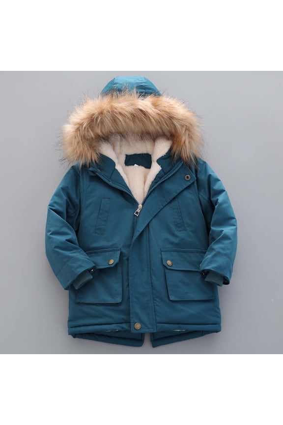Boys’ Foldable Hooded Jacket Waterproof Ski Jacket Outdoor Warm Winter Coat Windproof Rain Jacket Snow Coat Blue, Size 3T-10