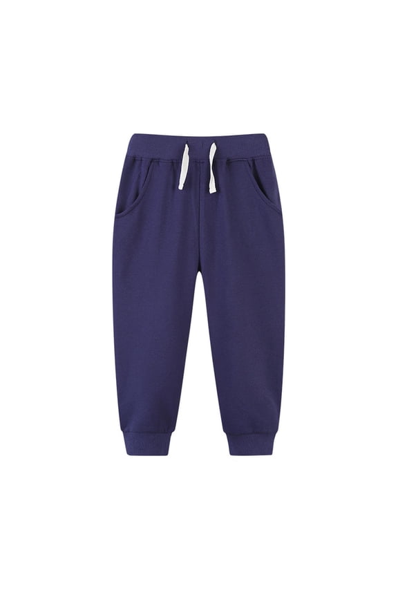 Boys Girls Active Pants Cotton Drawstring Casual Pull-on Jogger Pants for Boys or Girls Navy, Size 2T-7