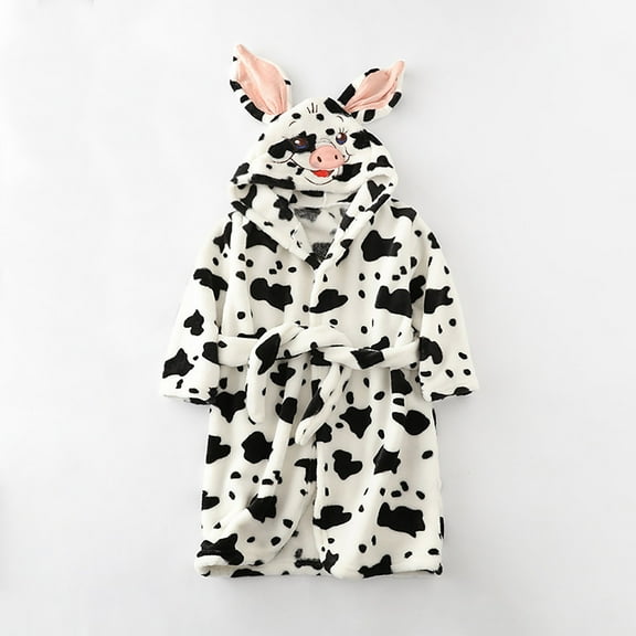 ATOGUTA Boys Girls Bathrobe Fleece Bathrobe Unisex Boys Girls Flannel Hooded Fleece Bathrobe Winter Warm Pajamas White, Size 1T-8