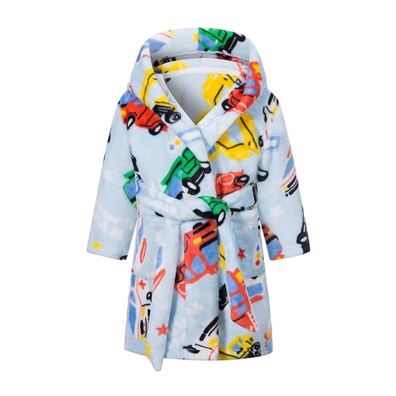 ATOGUTA Boys Girls Bathrobe Soft Fleece Hooded Robe Bathrobe for Kids Light Blue, Size 2T-8