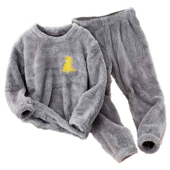 ATOGUTA Boys Girls Clothing Set Sleepwear Soft Fleece Long Sleeve Top and Long Pants PJ Set Dark Gray Size 2T-14