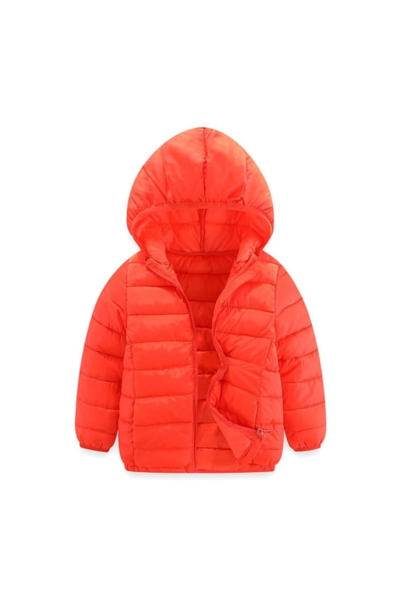 Boys Girls Coat Lightweight Hooded Puffer Jacket Kids Winter Coat Warm Comfy Outerwear Orange, Size 3T-16