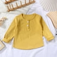 thumbnail image 1 of ATOGUTA Boys Girls Fall Shirts Long Sleeve Shirts Toddler Soft Basic T-Shirts Top Kids Crewneck Layering Tees Yellow 3M-8, 1 of 3