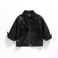 thumbnail image 1 of ATOGUTA Boys Girls Faux Leather Jackets Drop Shoulder Zip Up Coat Cool Outwear Tops for Kids Black, 3T-9, 1 of 5